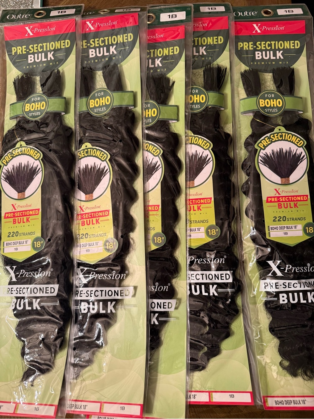X-Pression Pre-Sectioned Bulk Hair Extensions - 1B Deep Black (18") 5 packs